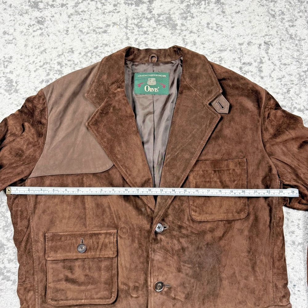 Orvis Sport Coat Mens Large Brown Leather Shooting Hunting Jacket Elbow Patches - Picture 2 of 13